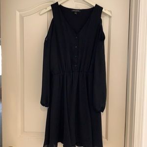 Banana republic black long sleeve sheer dress with peekaboo sleeves mid length